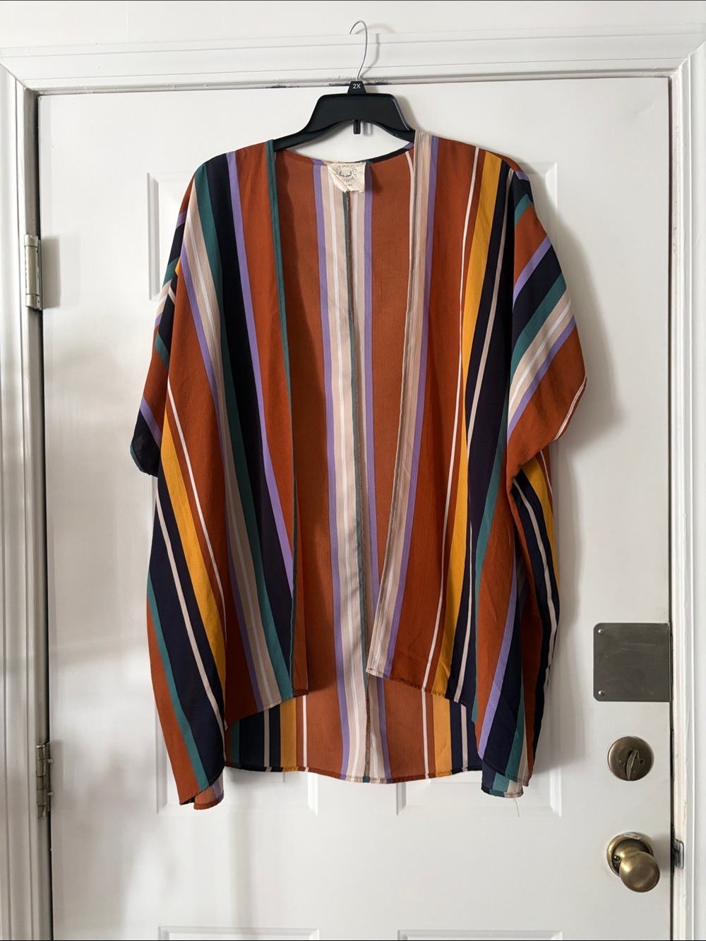 Striped Open-Front Kimono Multicolor